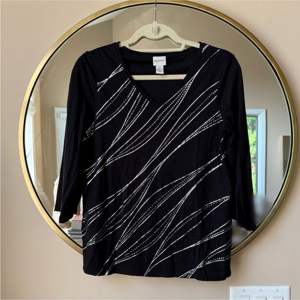 CHICOS BLACK RHINESTONE TOP